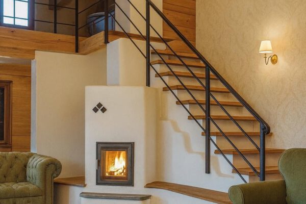 Grundofen mit Sitzbank und Treppe – gemütliches Wohnambiente Grundofen mit Sitzbank und Treppe – gemütliches Wohnambiente