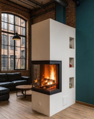 Grundofen mit Glasfront – modernes Loftdesign