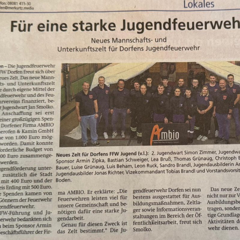 Ein neues Zelt für die Jugendfeuerwehr Dorfen